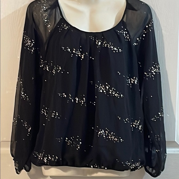 Valerie Stevens Tops - Valerie Stevens Sheer Black Blouse with Silver Dots
